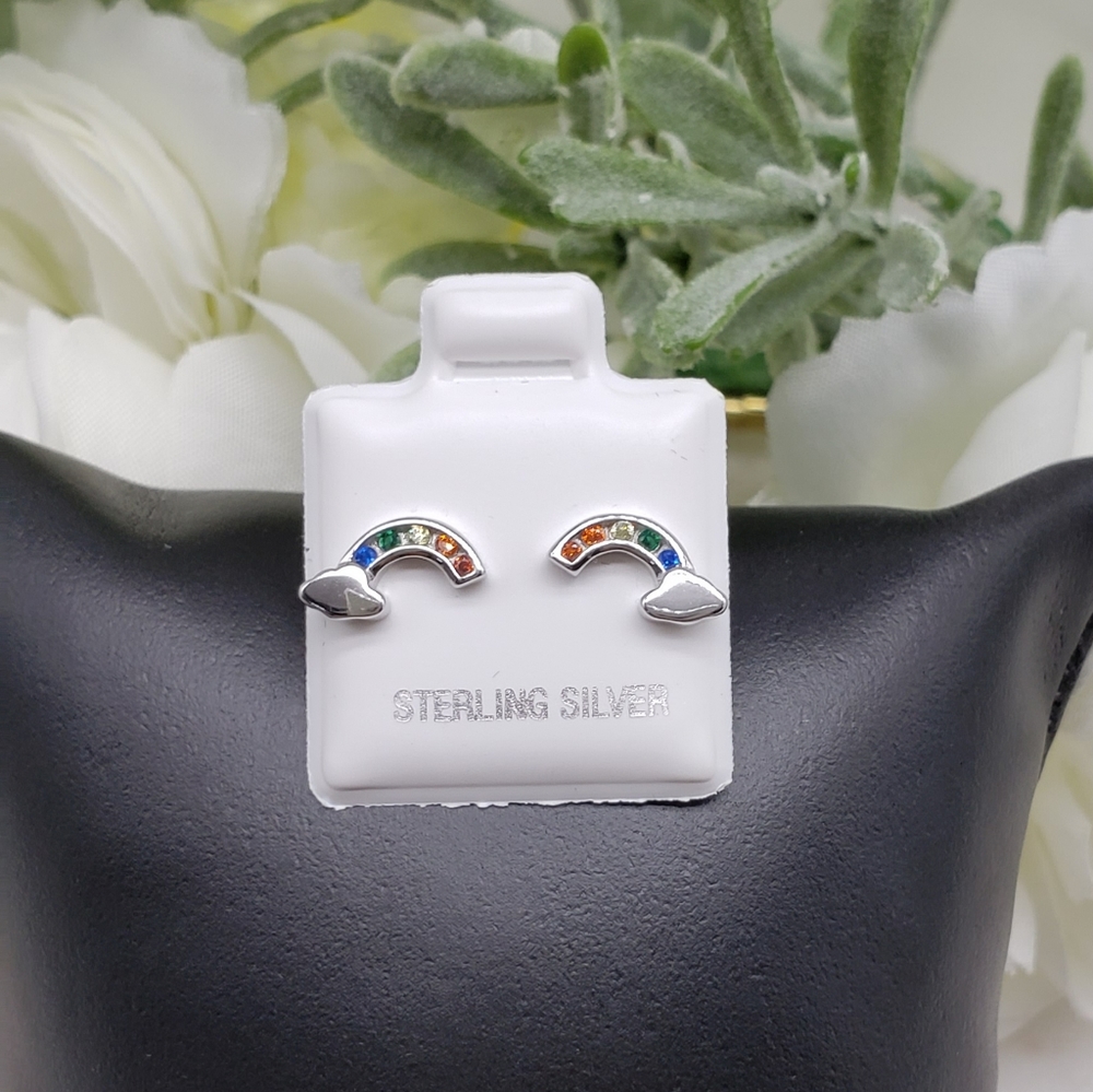 🌈 STERLING SILVER 925 Rainbow Stud Earrings - Picture 3 of 5